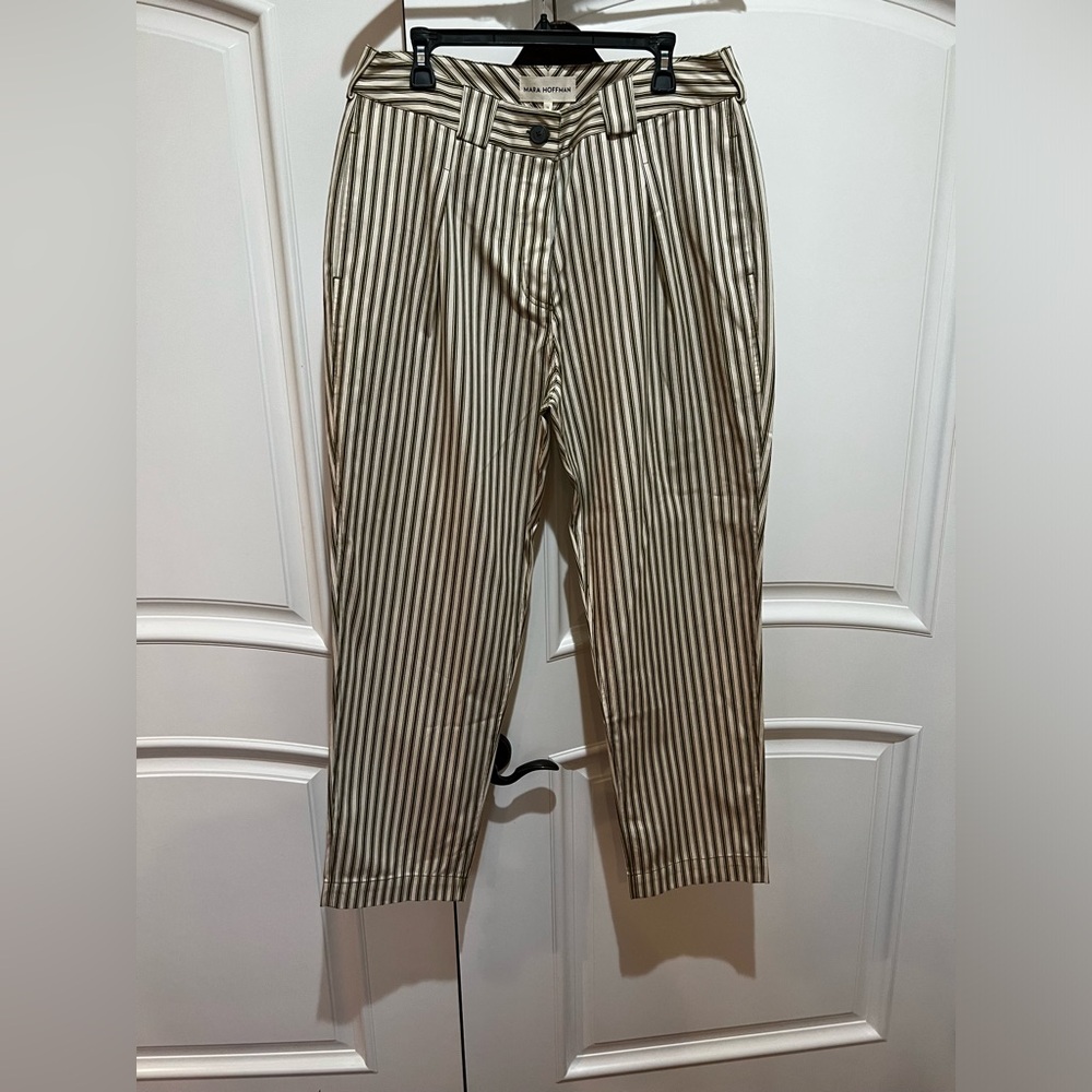 Mara Hoffman Striped High-Waisted Maraella Pleated Pants Size 14